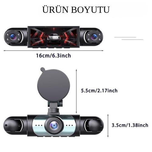 4 Lensli Araç Kamerası – 360° Görüş, 1080P Dash Cam, Gece Görüşlü 3/4 Kanallı Ön-Arka-Yan Kayıt