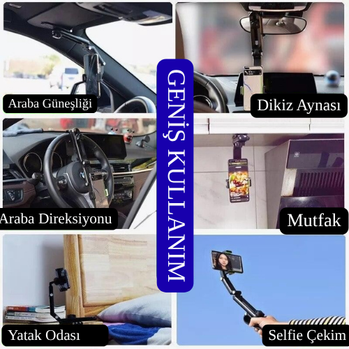 1080  ∘   Katlanabilir Çok Amaçlı Telefon Tutucu | Kaymaz Timsah Çene | Güneşlik, Dikiz Aynası, Direksiyon ve Masaüstü Uyumlu