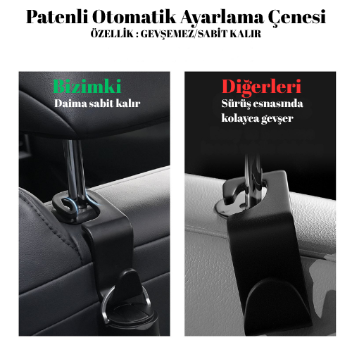 Patentli | Gevşemeyen Otomatik Ayarlı Araç Koltuk Arkası Askı Aparatı