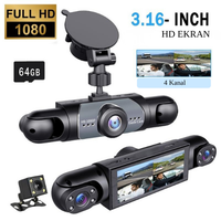 4 Lensli Araç Kamerası – 360° Görüş, 1080P Dash Cam, Gece Görüşlü 3/4 Kanallı Ön-Arka-Yan Kayıt