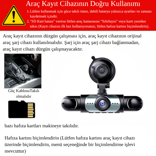 4 Lensli Araç Kamerası – 360° Görüş, 1080P Dash Cam, Gece Görüşlü 3/4 Kanallı Ön-Arka-Yan Kayıt