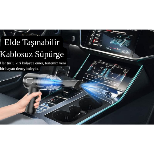 2'si 1 Arada | Yüksek Güçlü Type-C Şarjlı Kablosuz Araç ve Ev El Süpürgesi