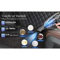 2'si 1 Arada | Yüksek Güçlü Type-C Şarjlı Kablosuz Araç ve Ev El Süpürgesi