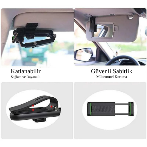 1080  ∘   Katlanabilir Çok Amaçlı Telefon Tutucu | Kaymaz Timsah Çene | Güneşlik, Dikiz Aynası, Direksiyon ve Masaüstü Uyumlu