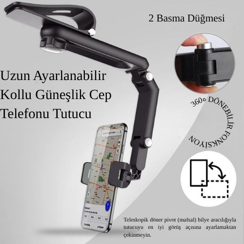 1080  ∘   Katlanabilir Çok Amaçlı Telefon Tutucu | Kaymaz Timsah Çene | Güneşlik, Dikiz Aynası, Direksiyon ve Masaüstü Uyumlu