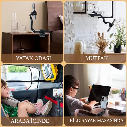 1080  ∘   Katlanabilir Çok Amaçlı Telefon Tutucu | Kaymaz Timsah Çene | Güneşlik, Dikiz Aynası, Direksiyon ve Masaüstü Uyumlu