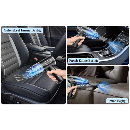 2'si 1 Arada | Yüksek Güçlü Type-C Şarjlı Kablosuz Araç ve Ev El Süpürgesi