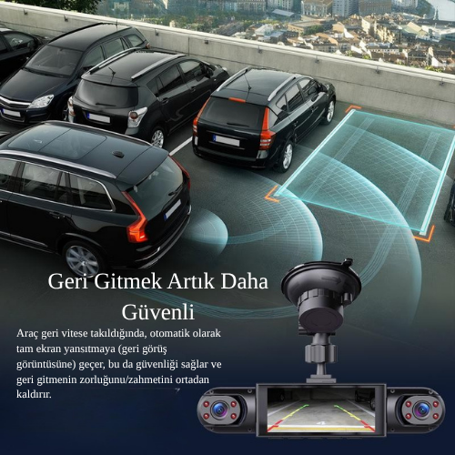 4 Lensli Araç Kamerası – 360° Görüş, 1080P Dash Cam, Gece Görüşlü 3/4 Kanallı Ön-Arka-Yan Kayıt