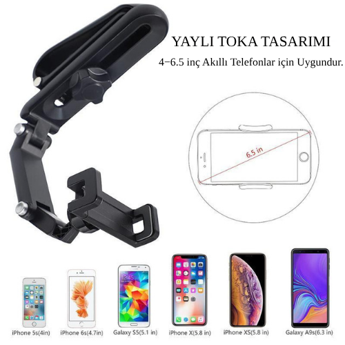 1080  ∘   Katlanabilir Çok Amaçlı Telefon Tutucu | Kaymaz Timsah Çene | Güneşlik, Dikiz Aynası, Direksiyon ve Masaüstü Uyumlu